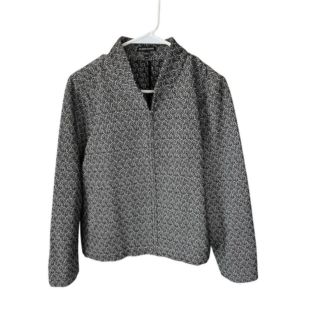 Eileen Fisher Women's Black Geometric Zip-Up Jacket Size M Casual